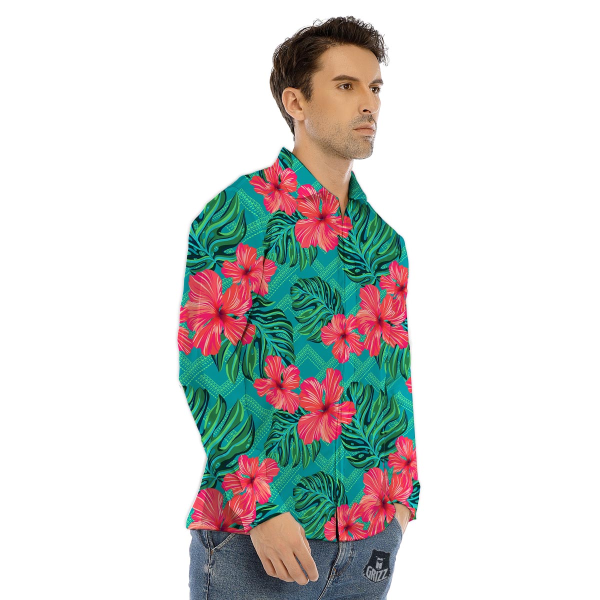 Geometric Aztec Tropical Print Pattern Men's Dress Shirts-grizzshop
