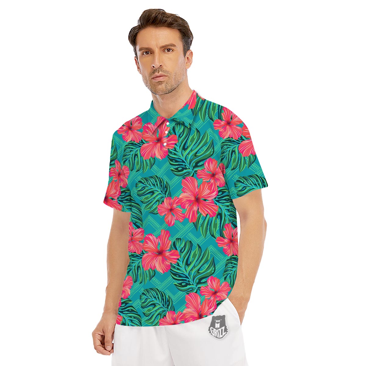 Geometric Aztec Tropical Print Pattern Men's Golf Shirts-grizzshop
