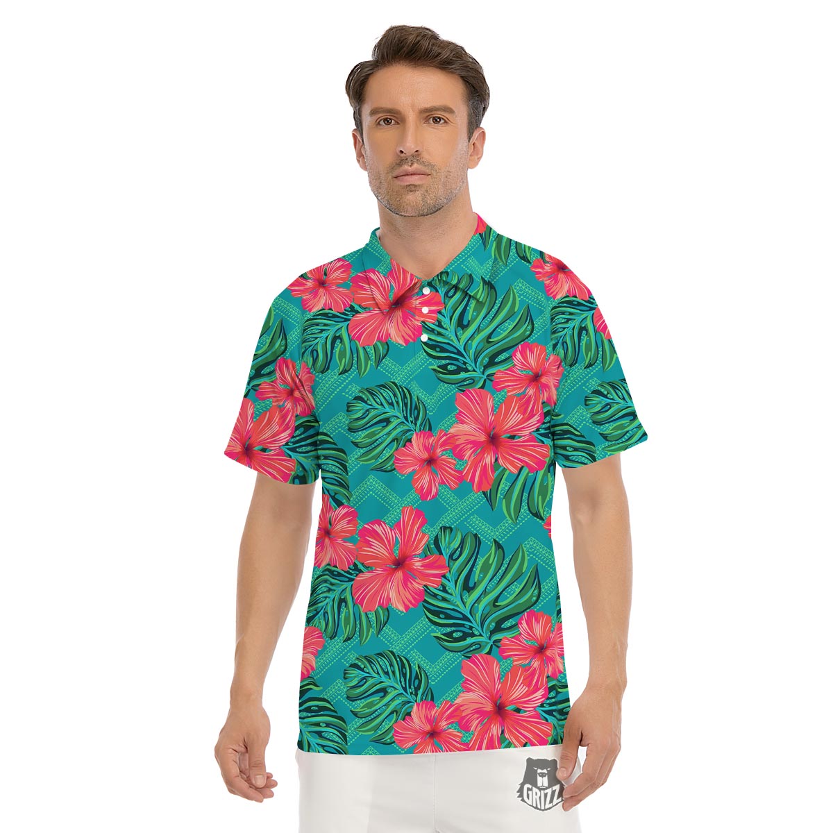 Geometric Aztec Tropical Print Pattern Men's Golf Shirts-grizzshop
