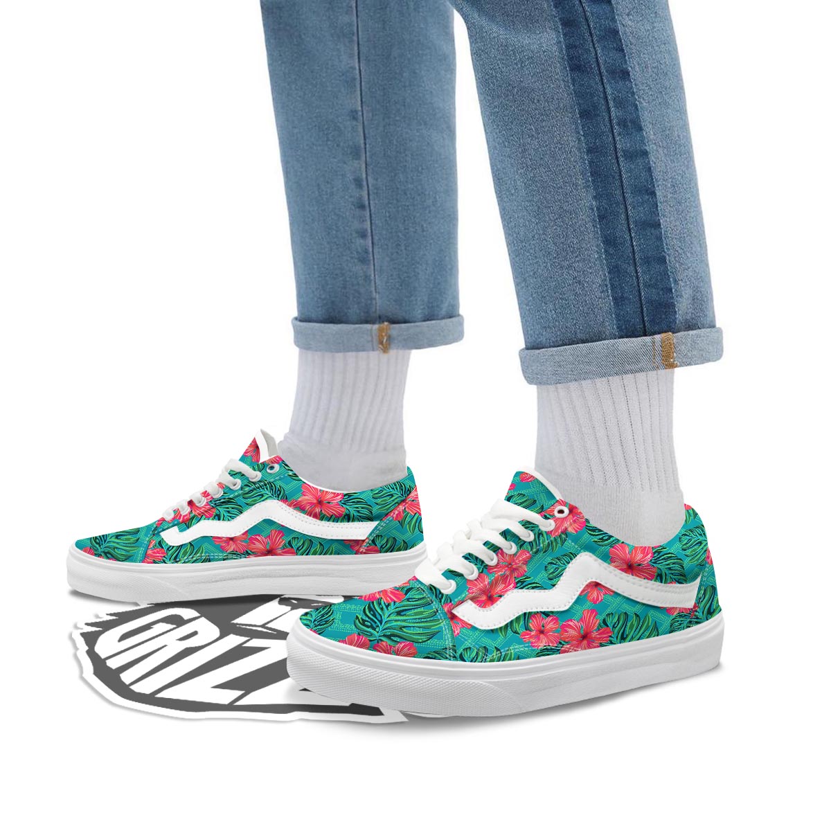 Geometric Aztec Tropical Print Pattern Skate Shoes-grizzshop