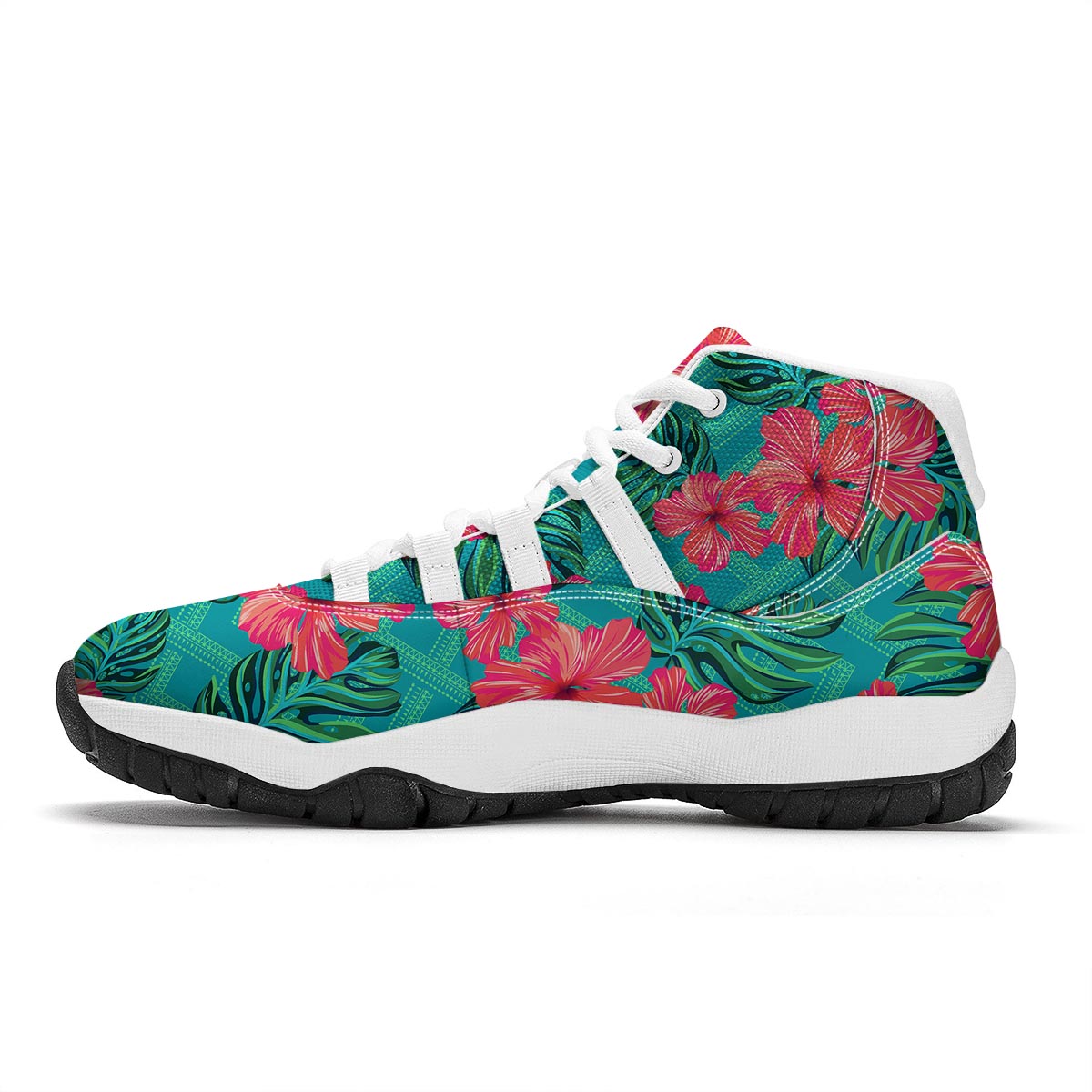 Geometric Aztec Tropical Print Pattern White Bball Shoes-grizzshop