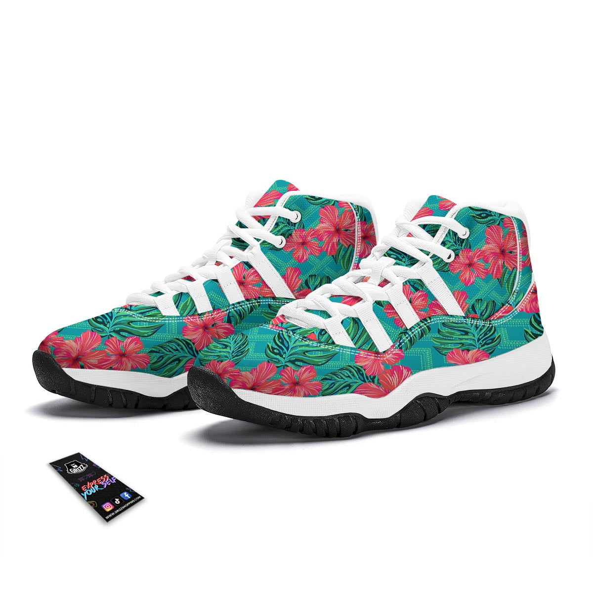 Geometric Aztec Tropical Print Pattern White Bball Shoes-grizzshop