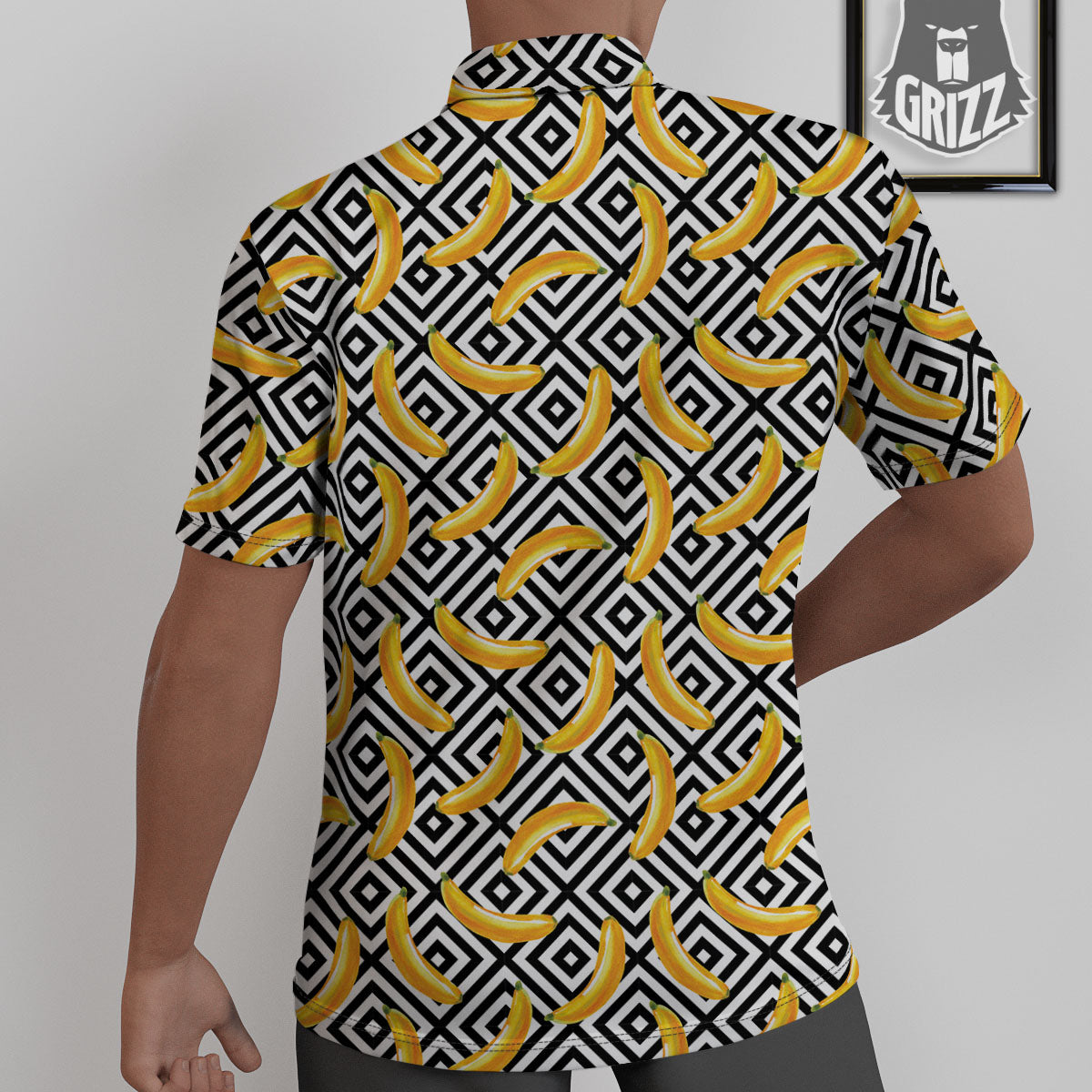Geometric Banana White And Black Print Untucked Shirts-grizzshop