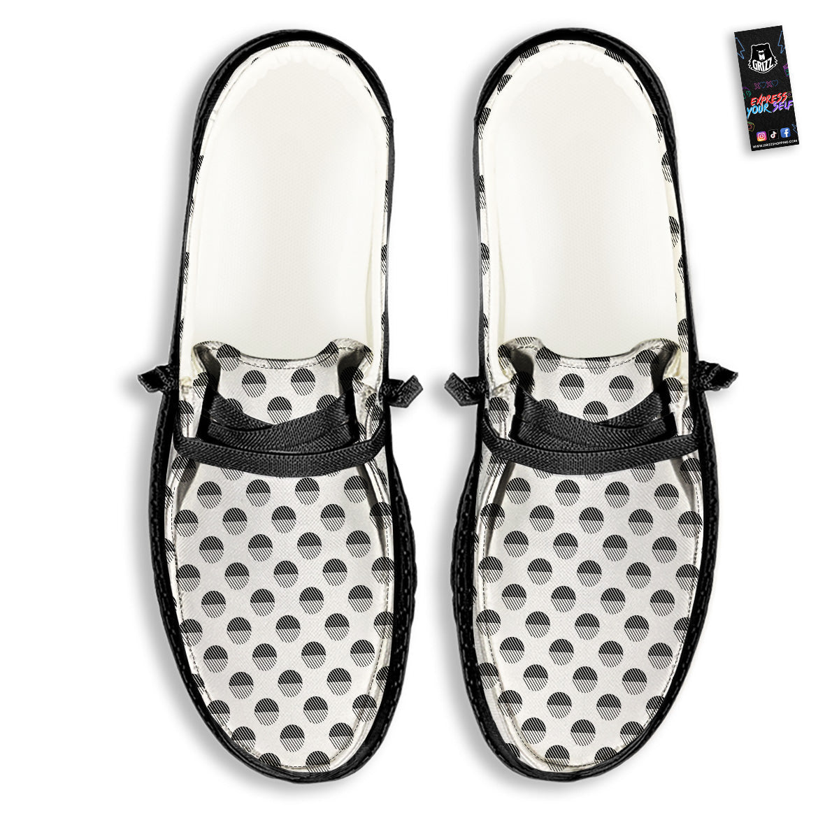 Geometric Black And White Polka Dots Print Pattern Black Loafers-grizzshop
