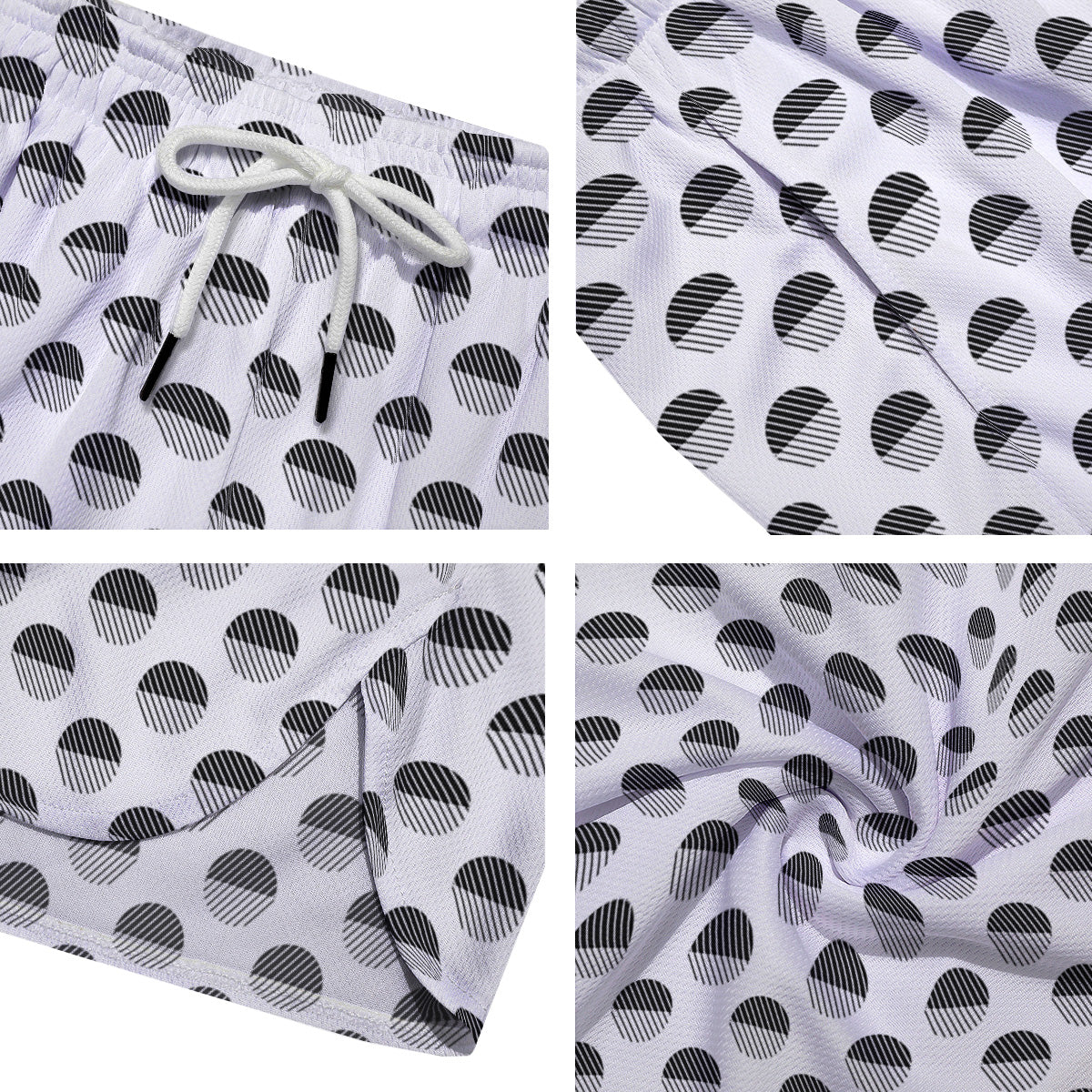 Geometric Black And White Polka Dots Print Pattern Men's Running Shorts-grizzshop