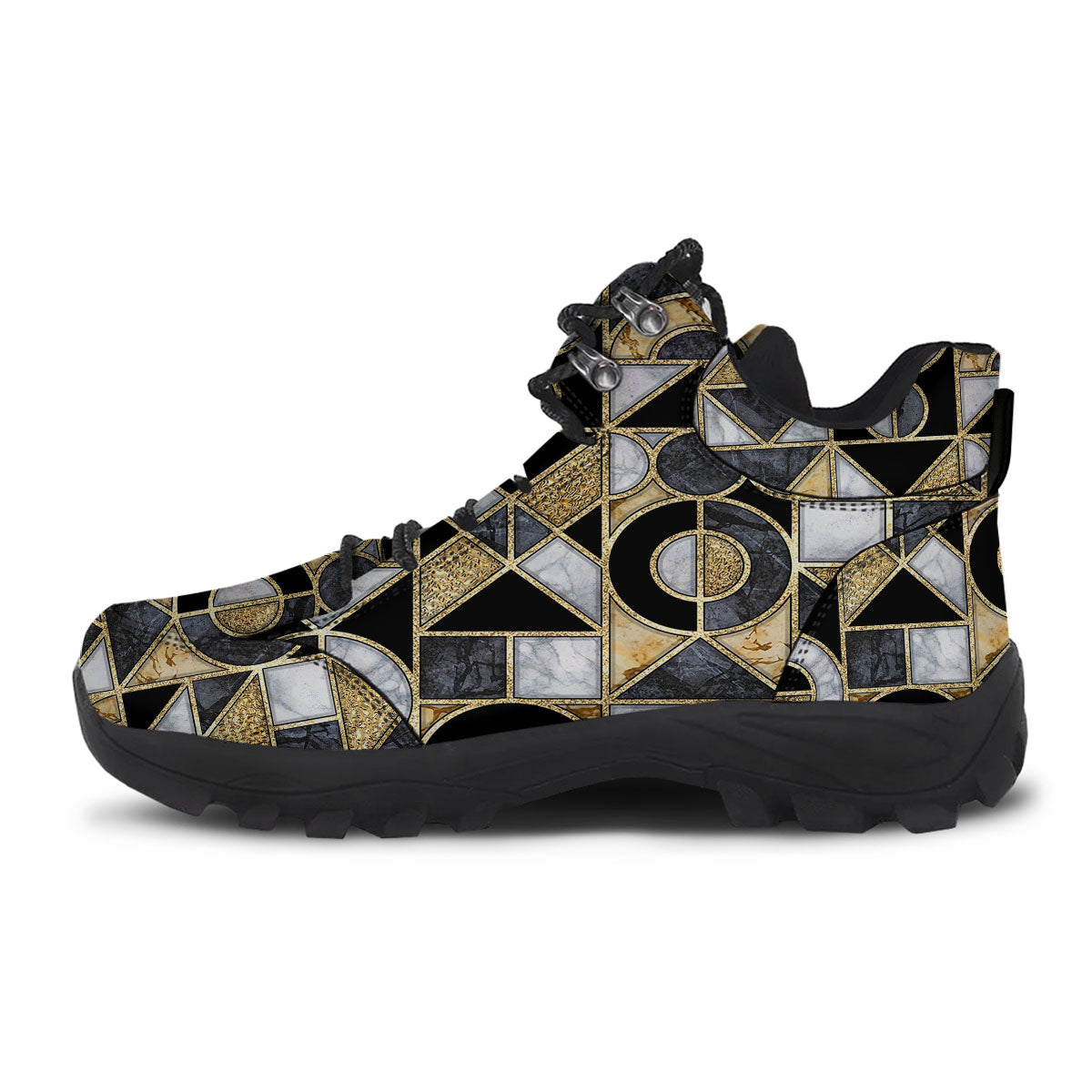 Geometric Black Gold Marble Print Hiking Shoes-grizzshop