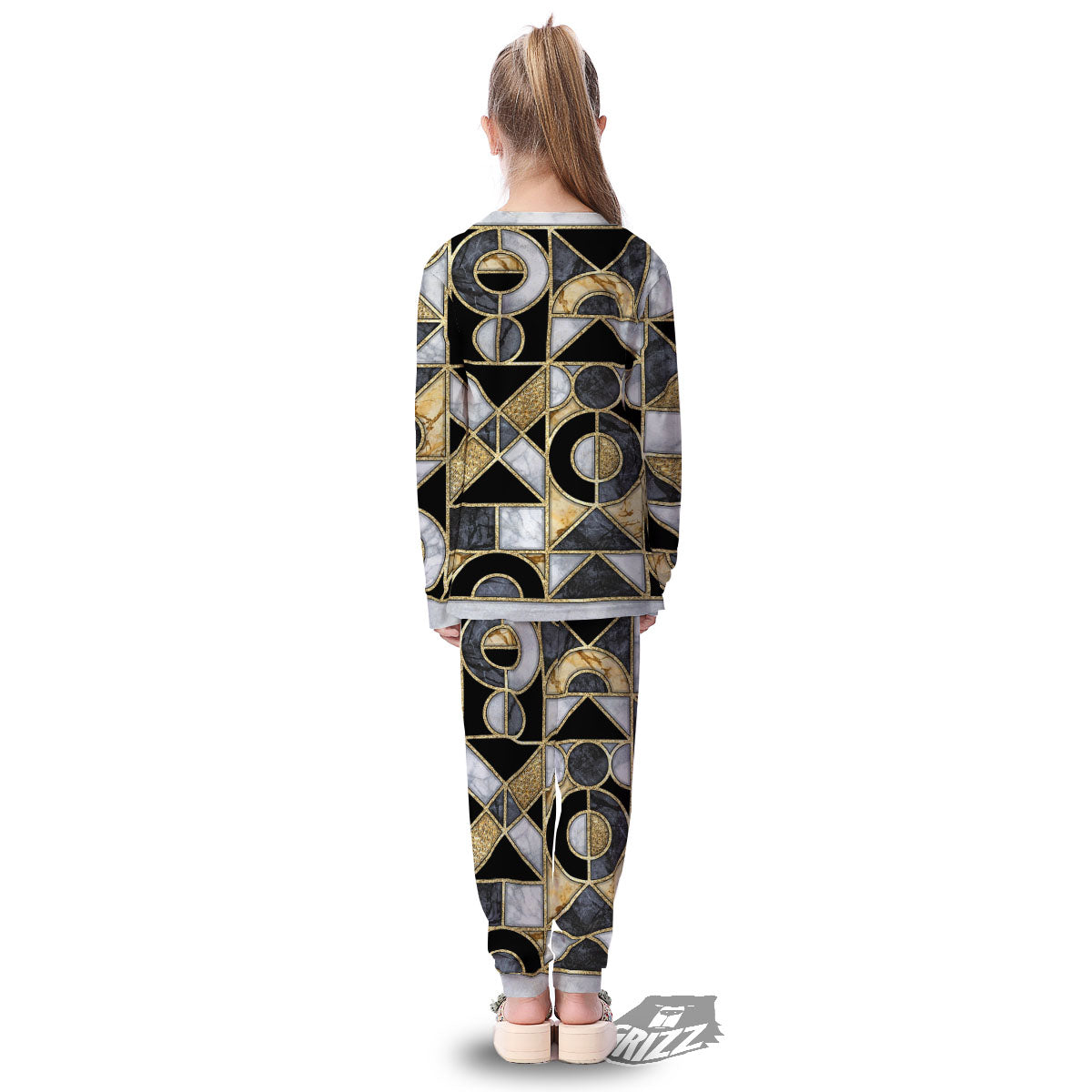 Geometric Black Gold Marble Print Kid's Pajamas-grizzshop