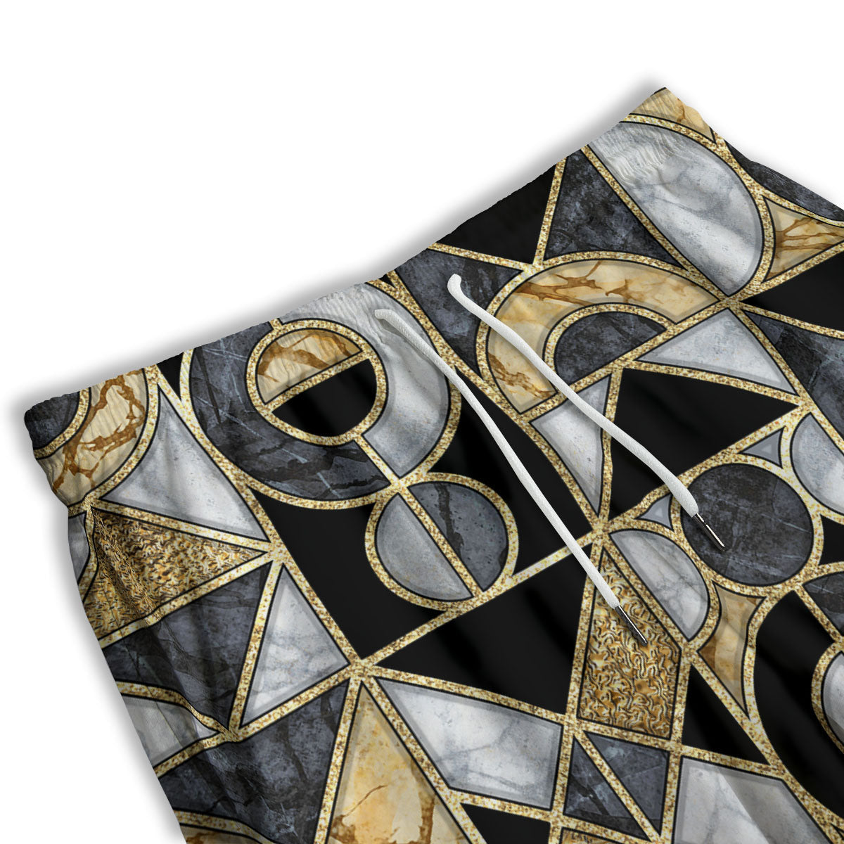 Geometric Black Gold Marble Print Men's Athletic Shorts