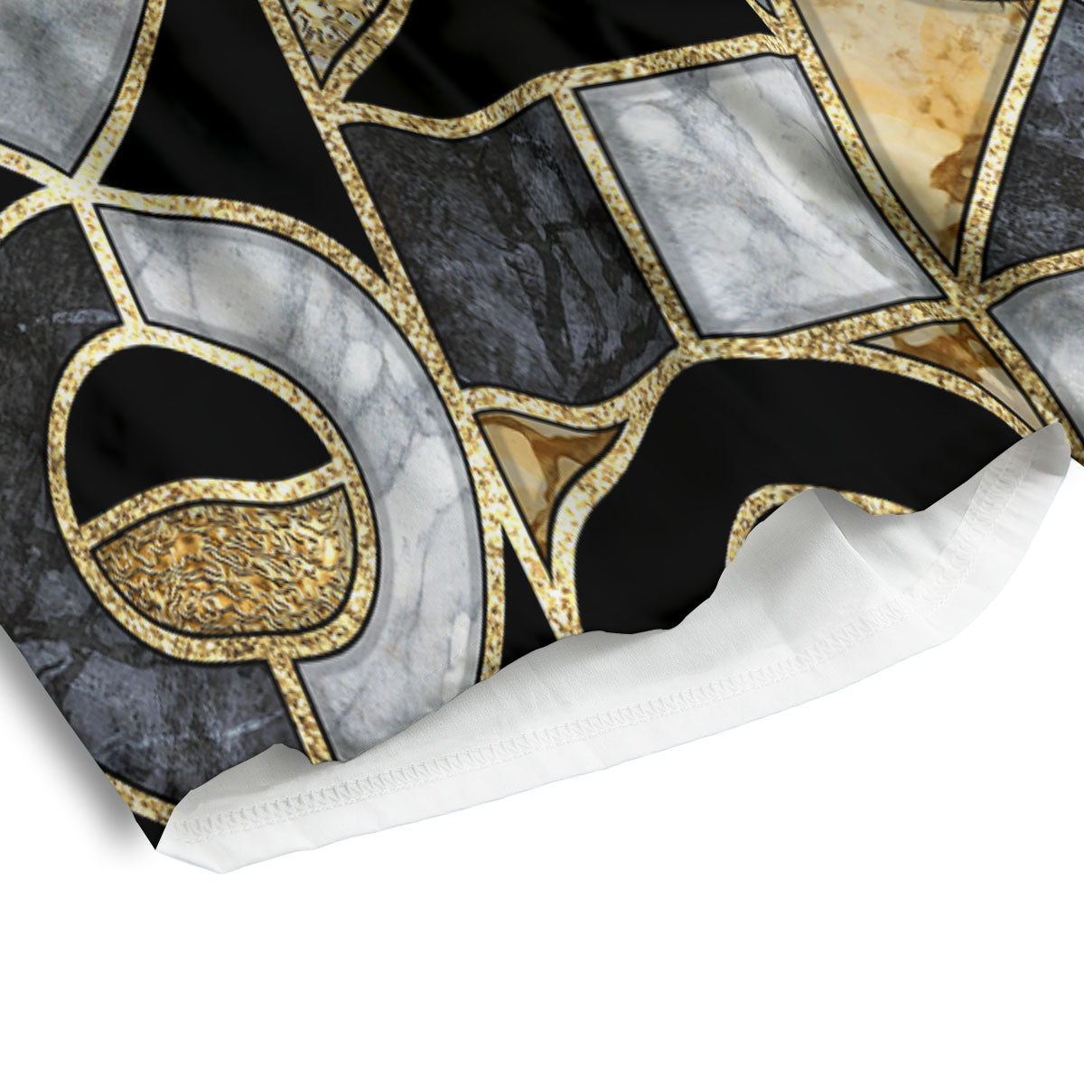 Geometric Black Gold Marble Print Men's Athletic Shorts