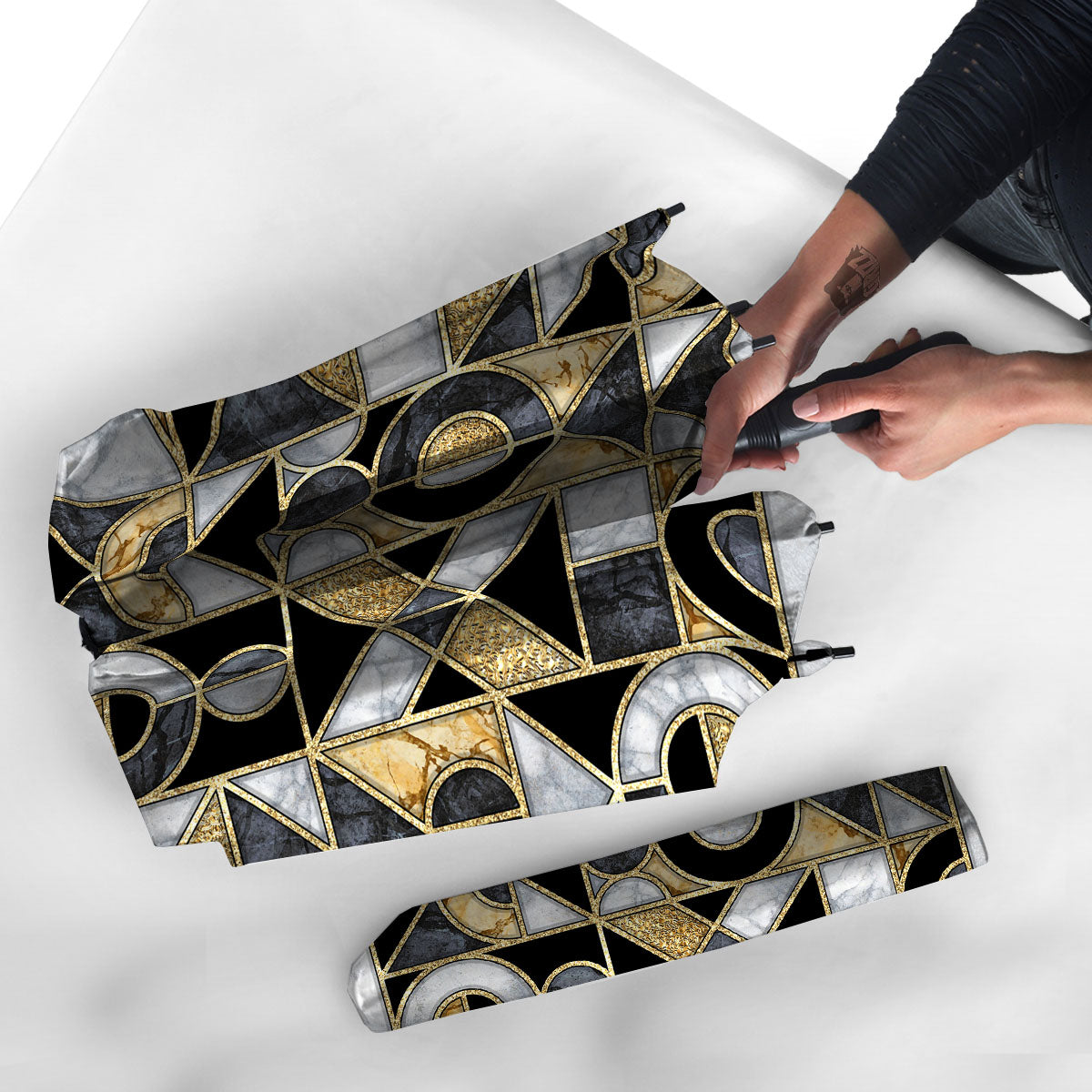 Geometric Black Gold Marble Print Umbrella-grizzshop