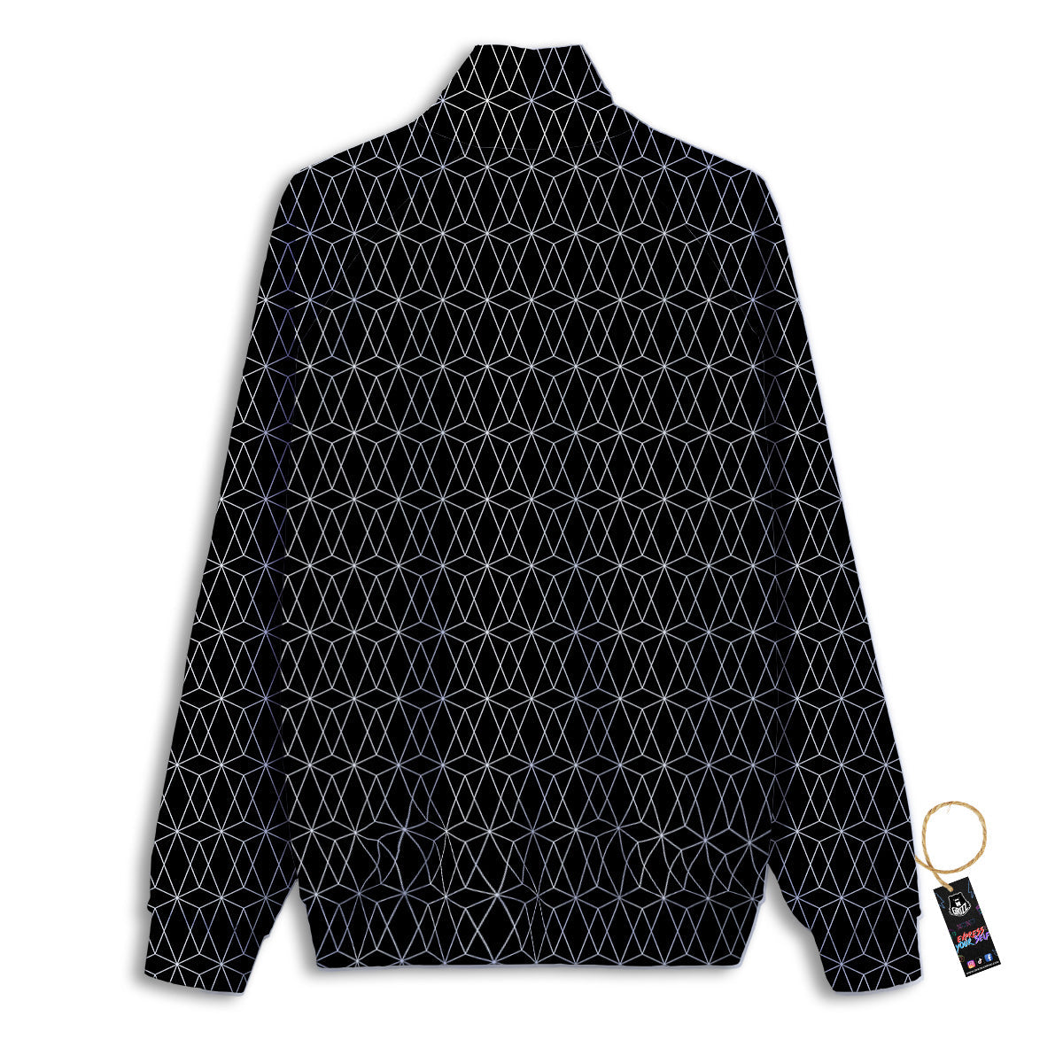 Geometric Black Polygonal Print Track Jacket-grizzshop