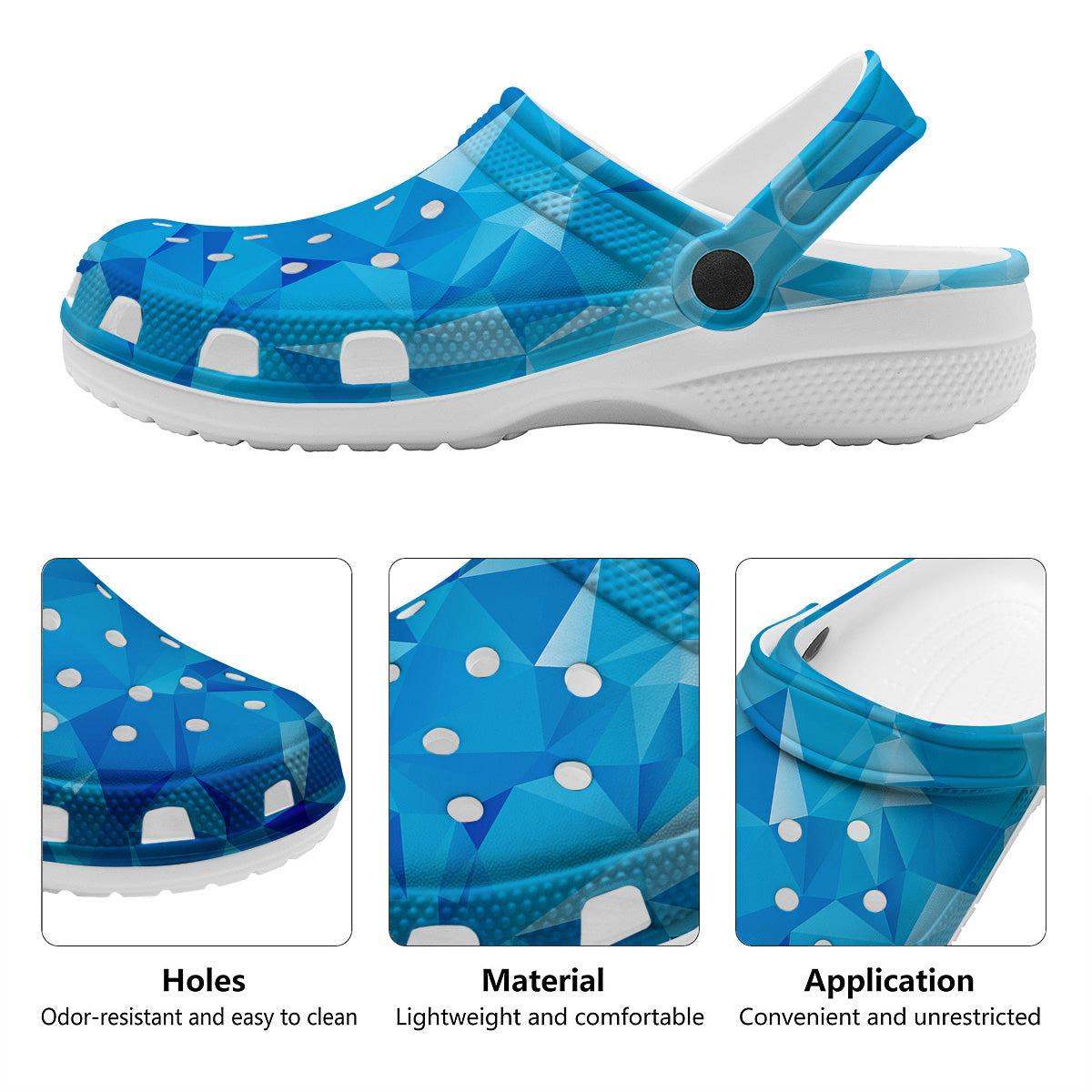 Geometric Blue Polygonal Print Clog-grizzshop