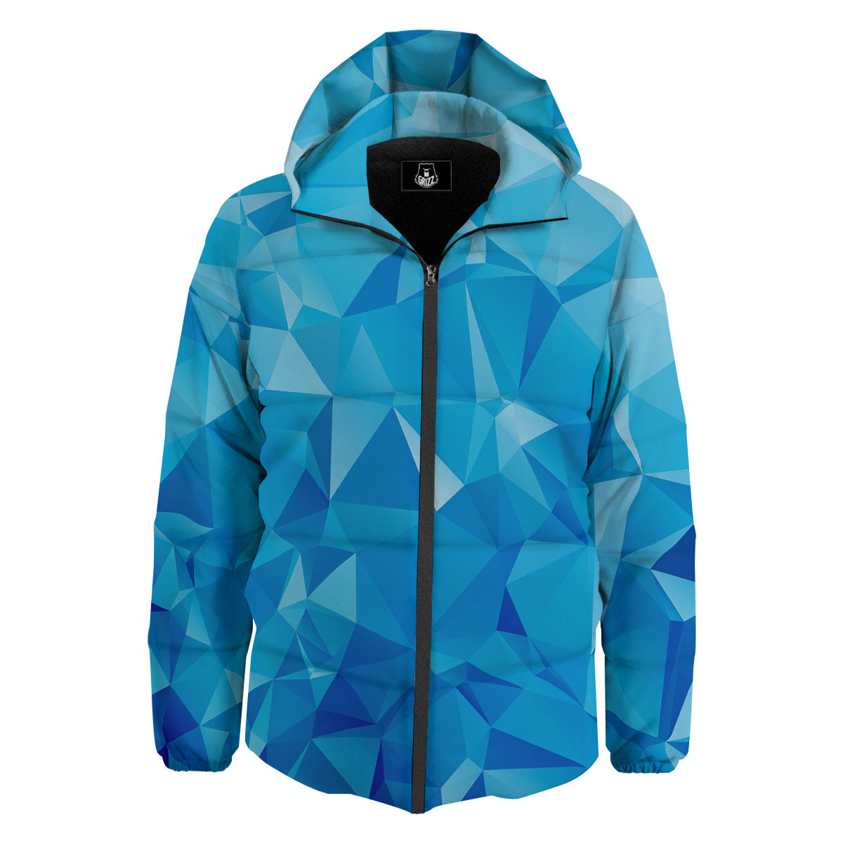 Geometric Blue Polygonal Print Down Jacket-grizzshop
