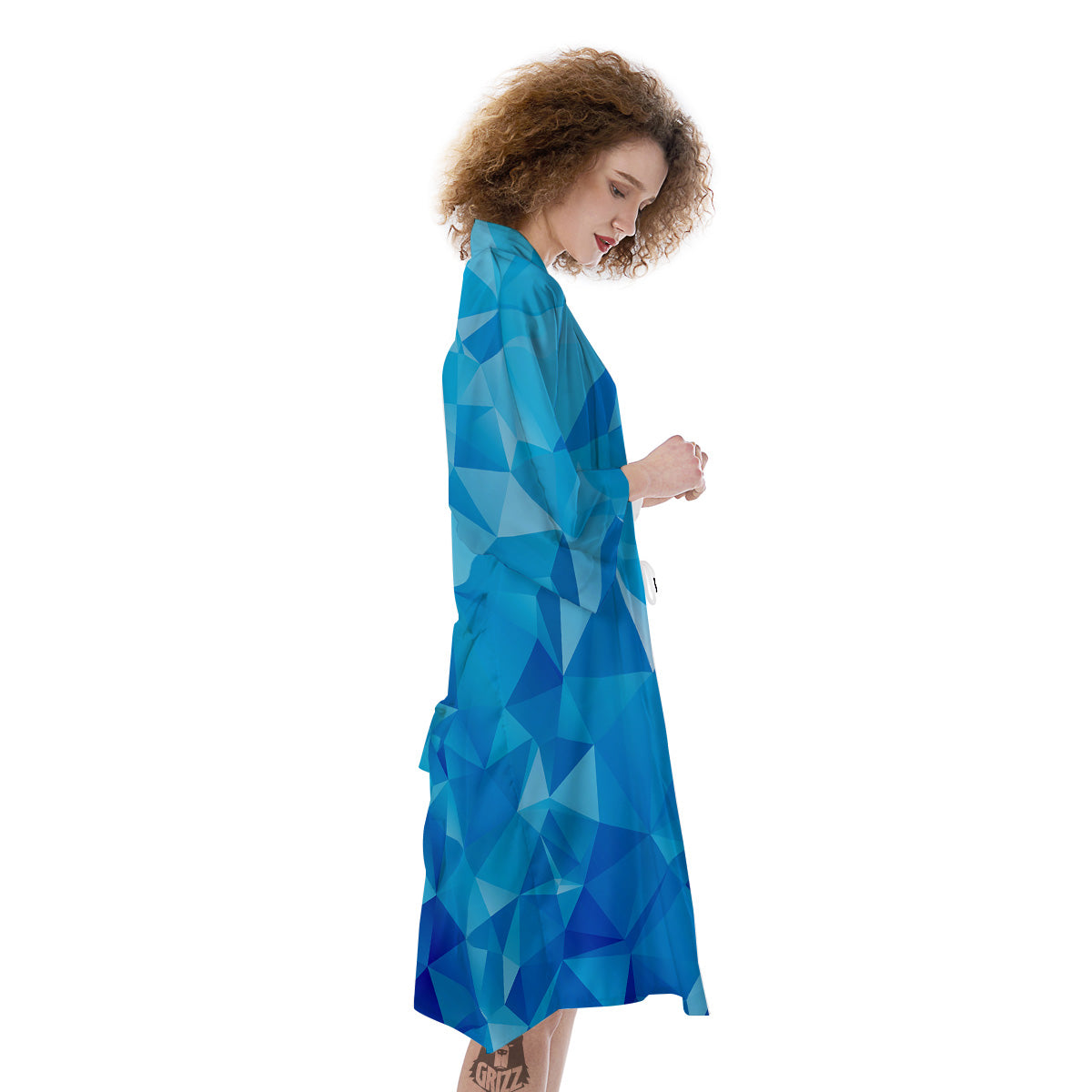 Geometric Blue Polygonal Print Kimono-grizzshop