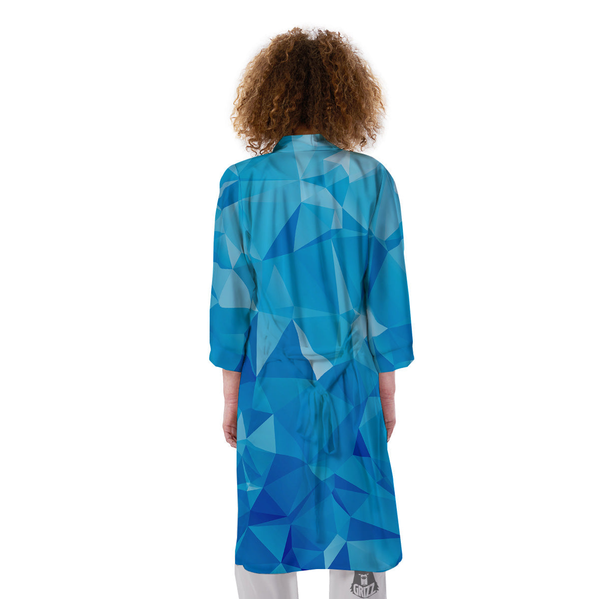 Geometric Blue Polygonal Print Kimono-grizzshop