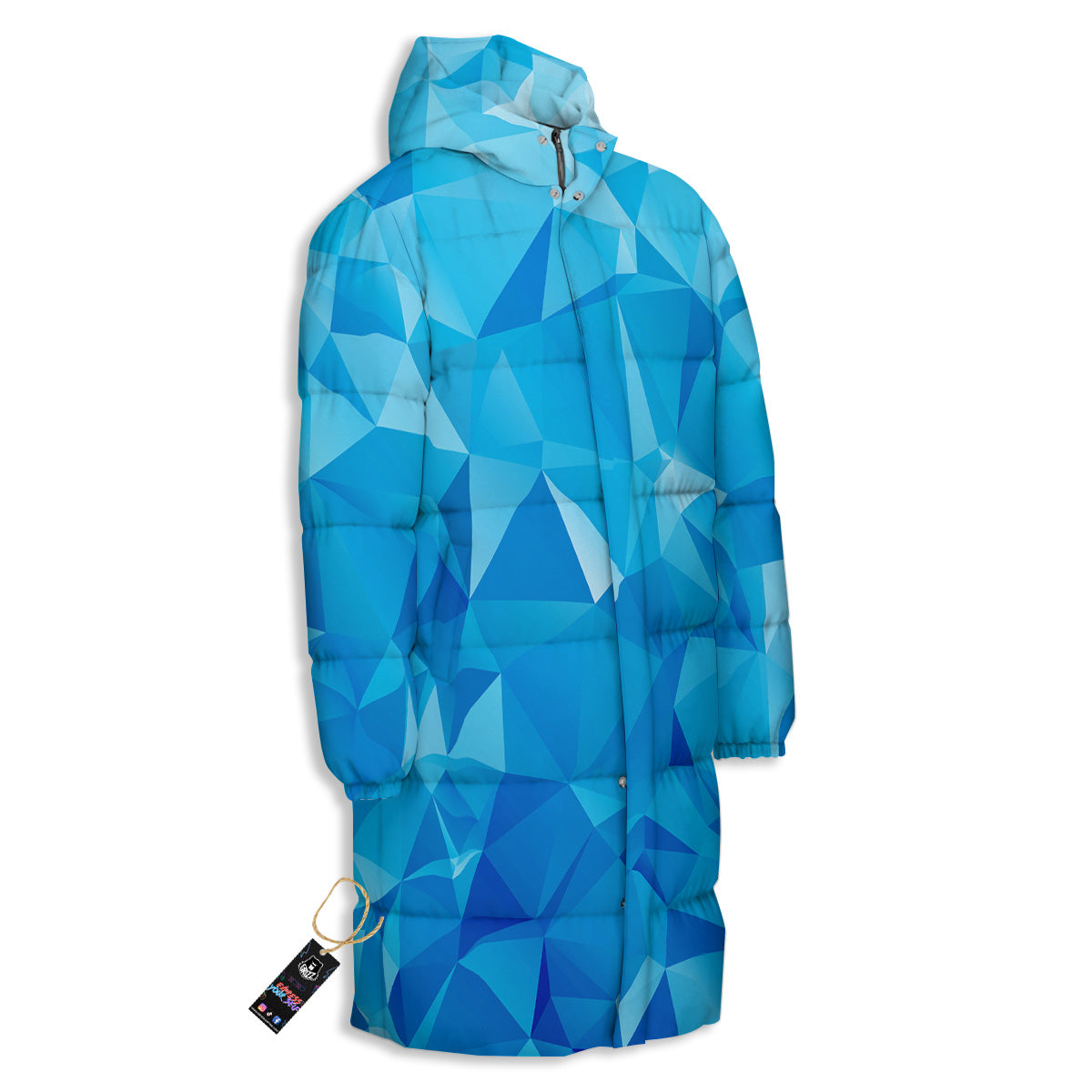 Geometric Blue Polygonal Print Long Down Jacket-grizzshop