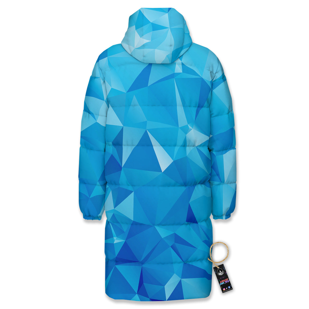Geometric Blue Polygonal Print Long Down Jacket-grizzshop
