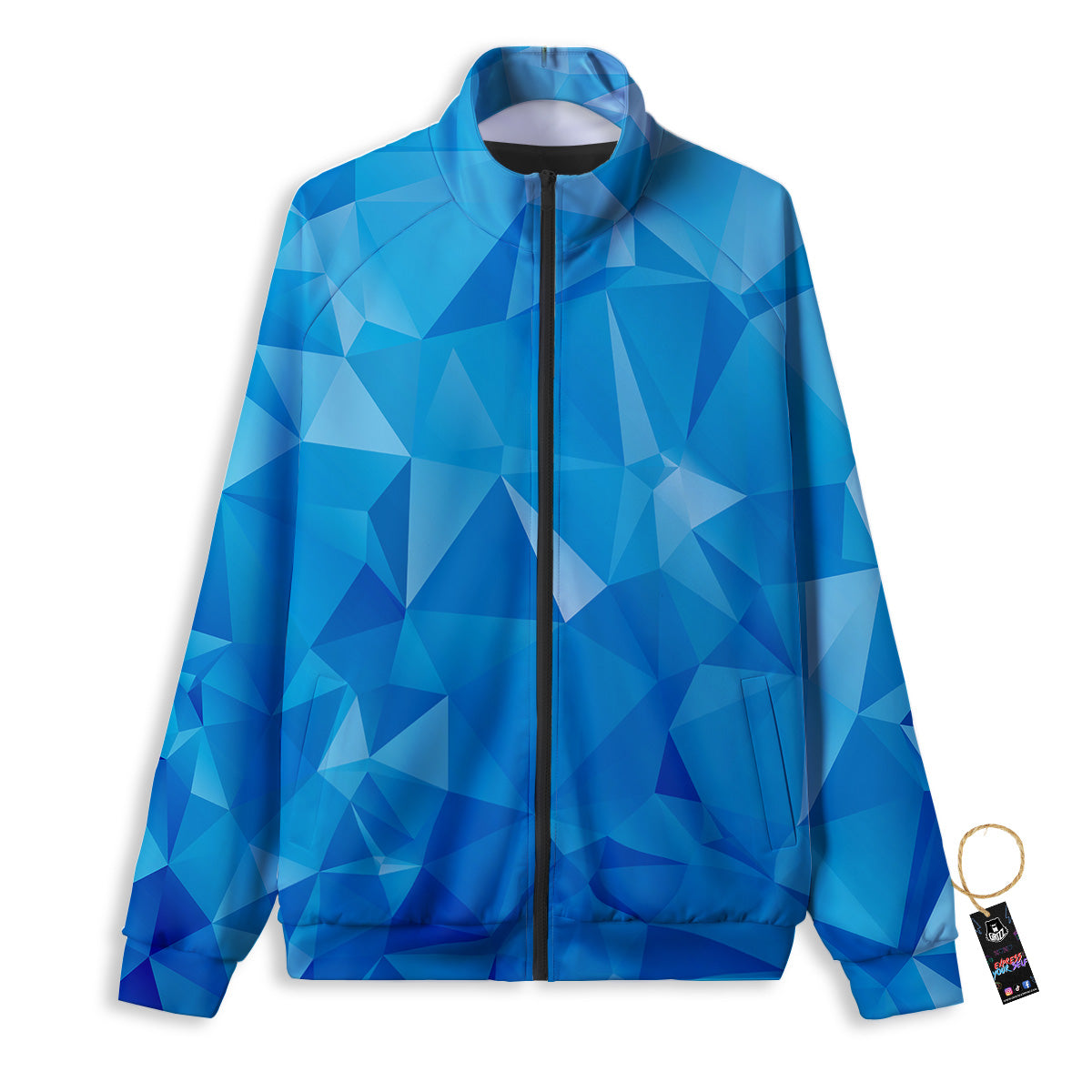 Geometric Blue Polygonal Print Track Jacket-grizzshop
