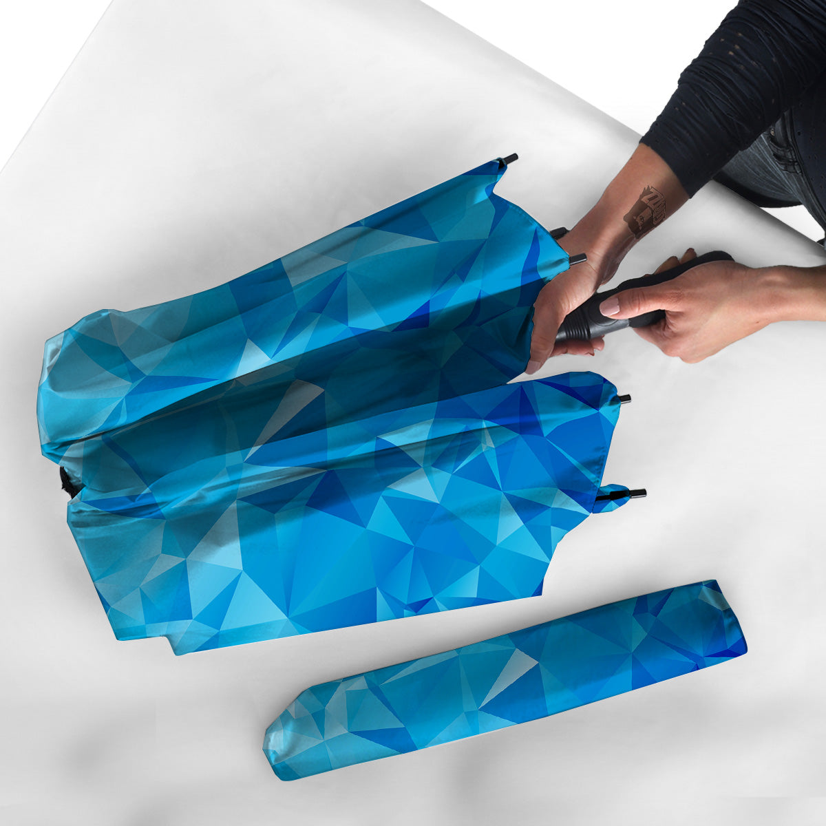 Geometric Blue Polygonal Print Umbrella-grizzshop