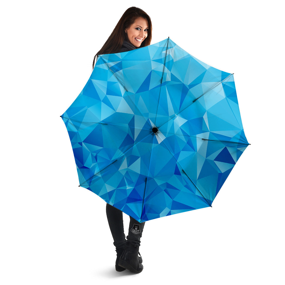 Geometric Blue Polygonal Print Umbrella-grizzshop