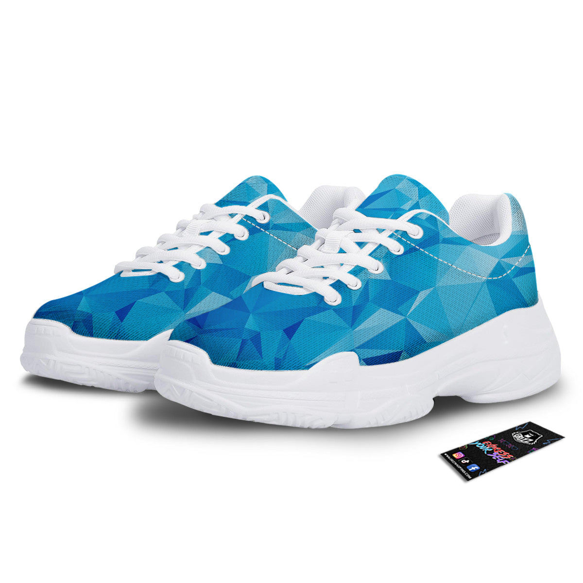 Geometric Blue Polygonal Print White Chunky Shoes-grizzshop