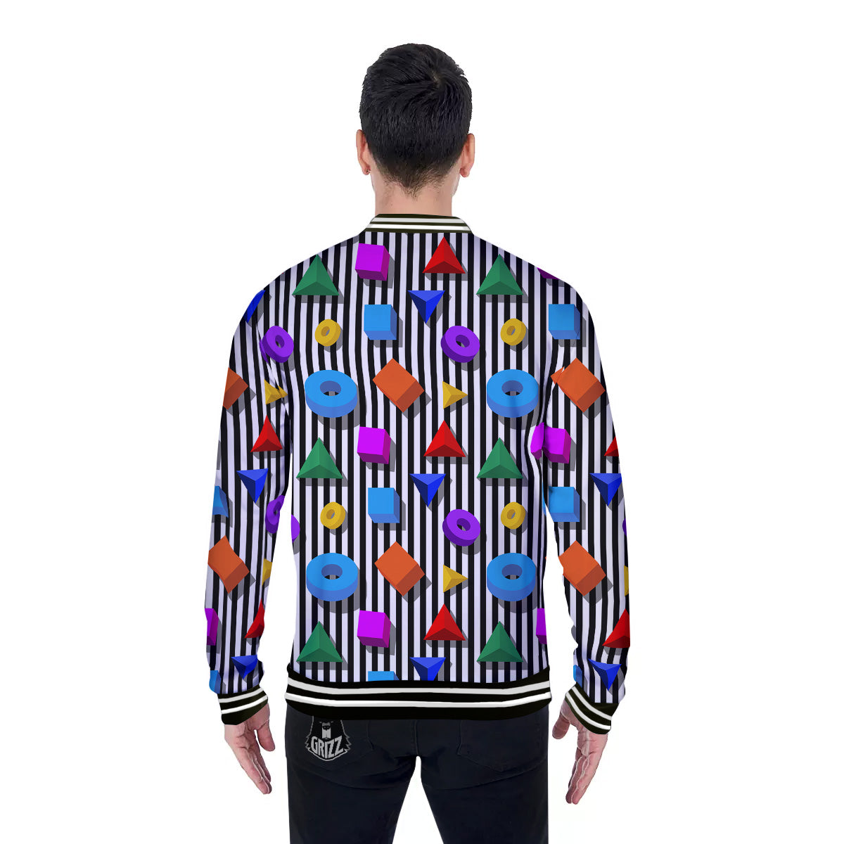 Geometric Colorful Striped Print Pattern Baseball Jacket-grizzshop
