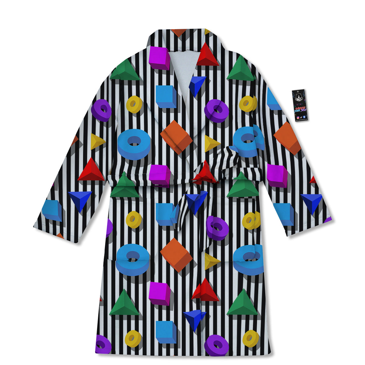 Geometric Colorful Striped Print Pattern Bathrobe-grizzshop