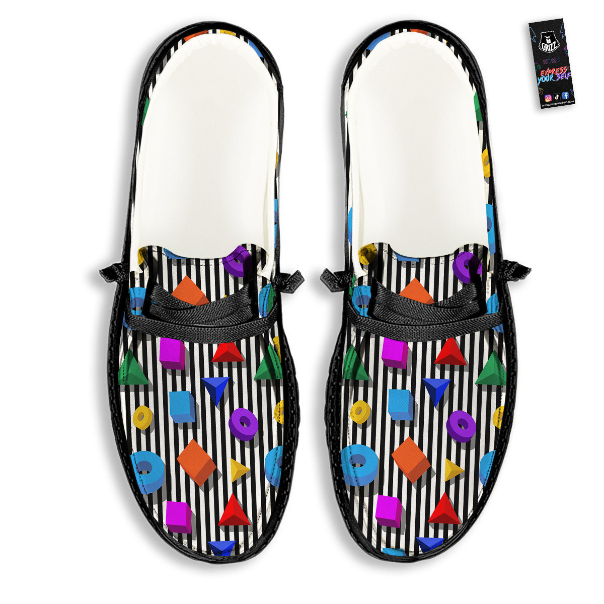 Geometric Colorful Striped Print Pattern Black Loafers-grizzshop