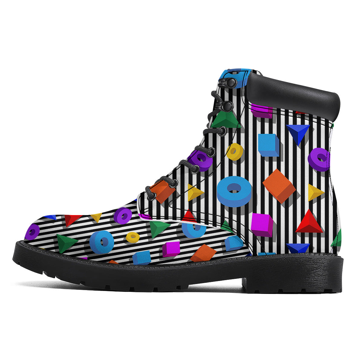 Geometric Colorful Striped Print Pattern Boots-grizzshop