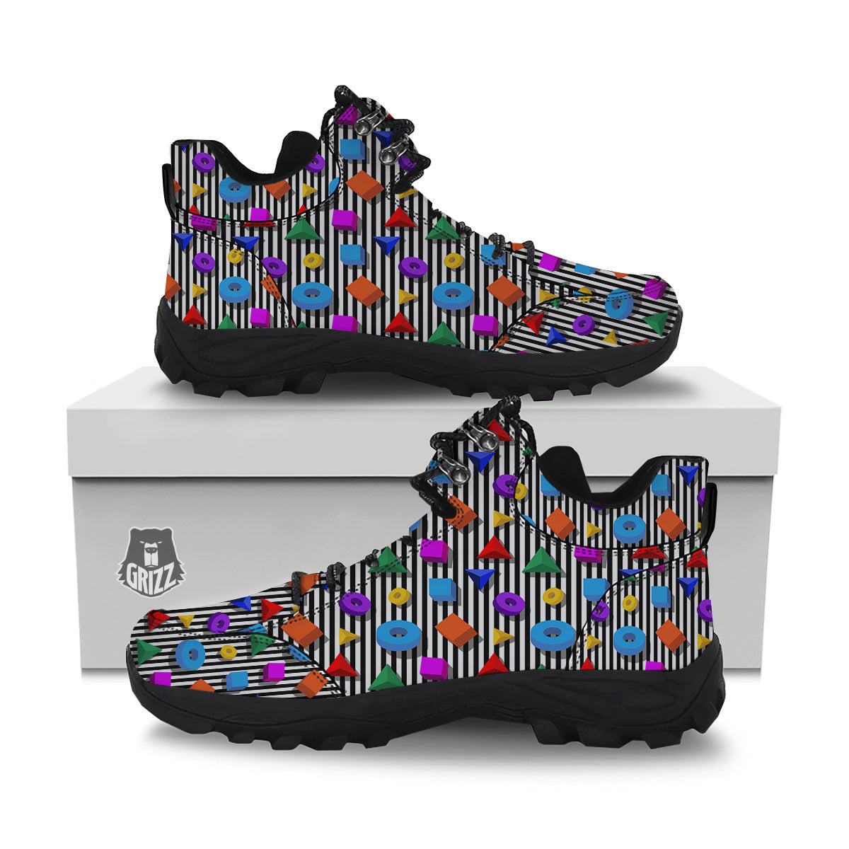 Geometric Colorful Striped Print Pattern Hiking Shoes-grizzshop
