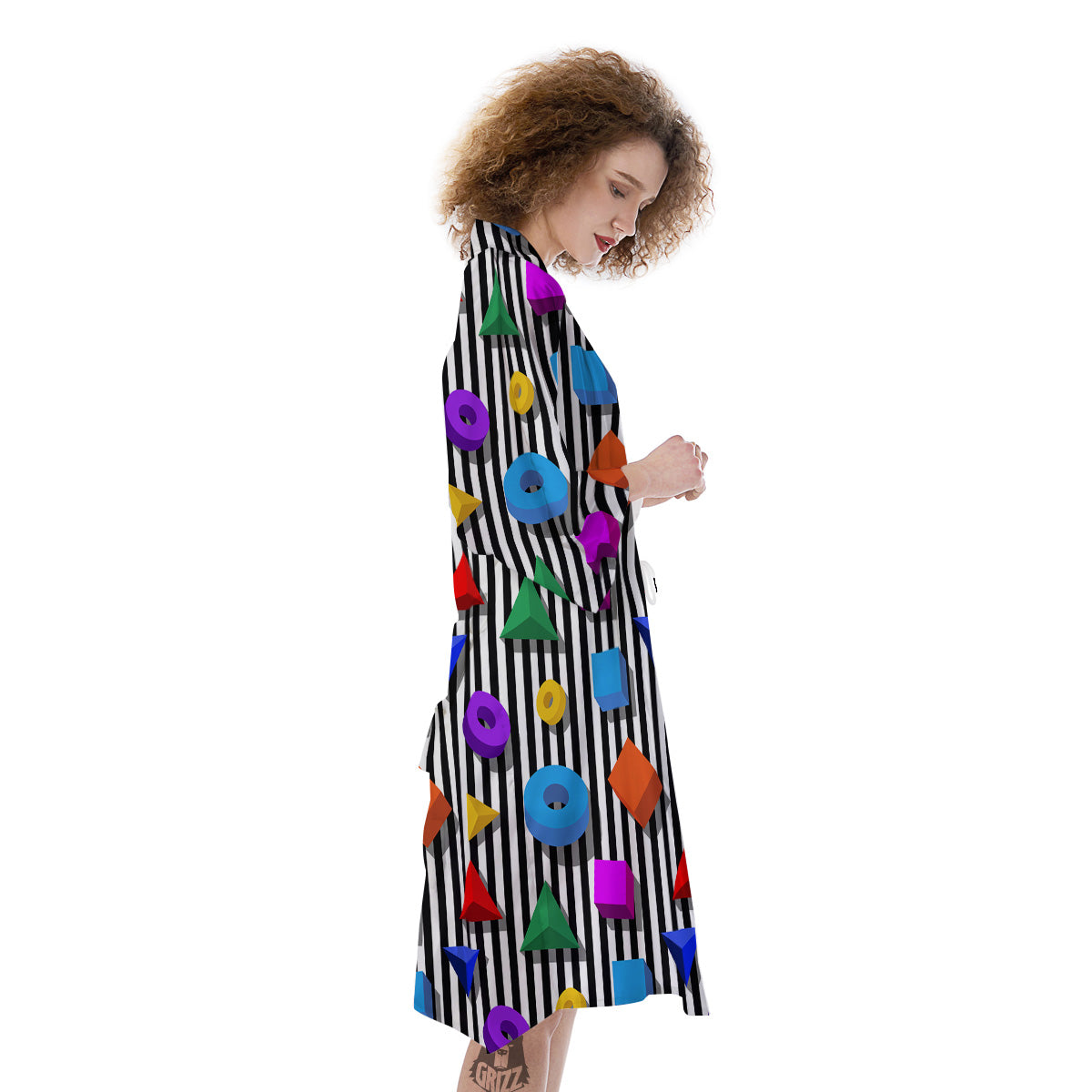 Geometric Colorful Striped Print Pattern Kimono-grizzshop