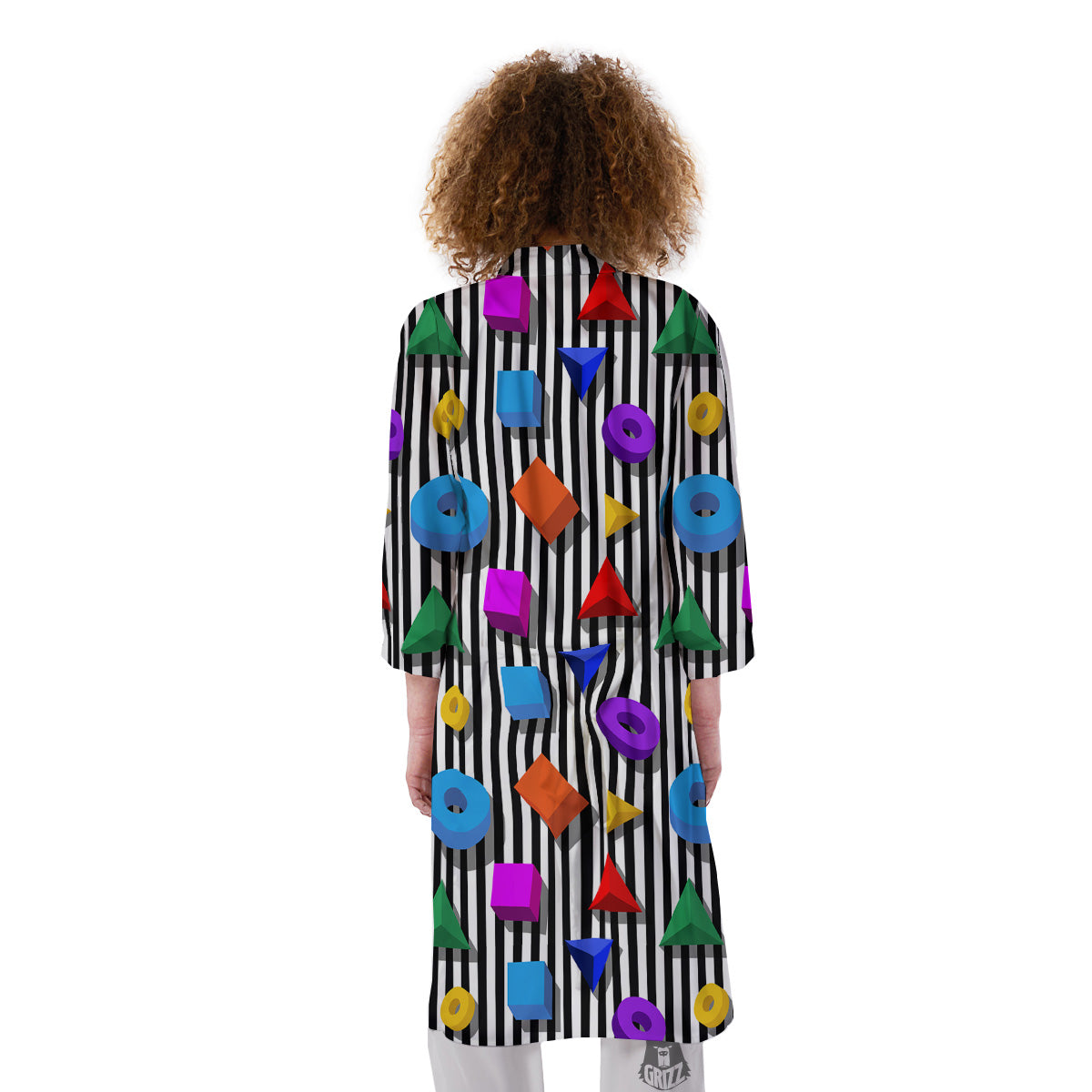 Geometric Colorful Striped Print Pattern Kimono-grizzshop