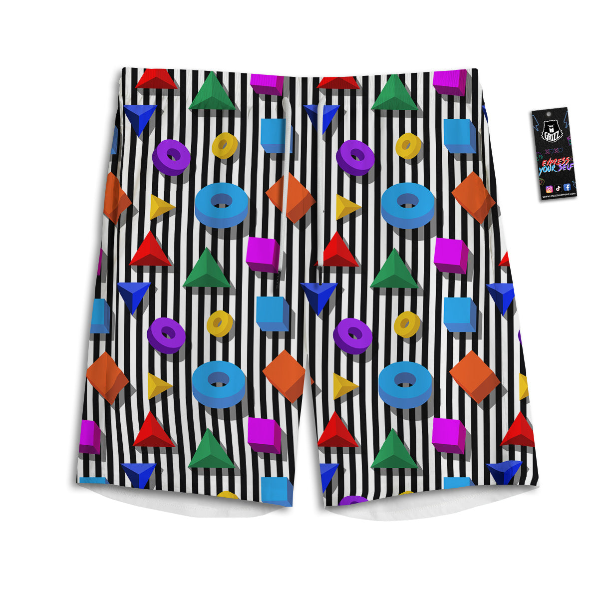 Geometric Colorful Striped Print Pattern Men's Athletic Shorts
