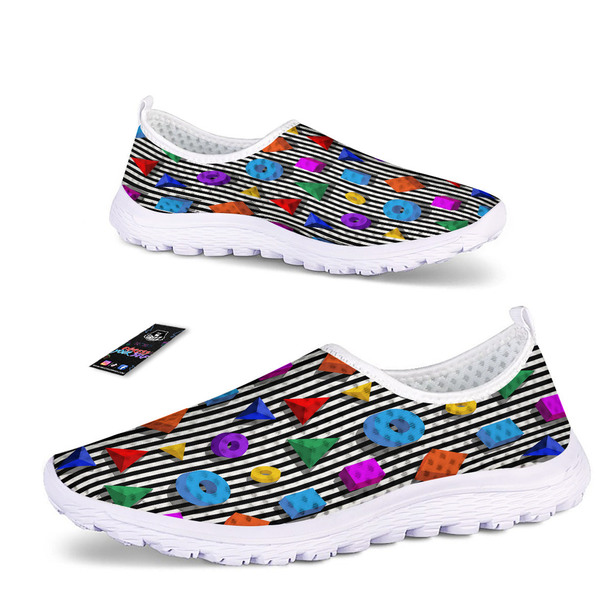 Geometric Colorful Striped Print Pattern Nurse Shoes-grizzshop