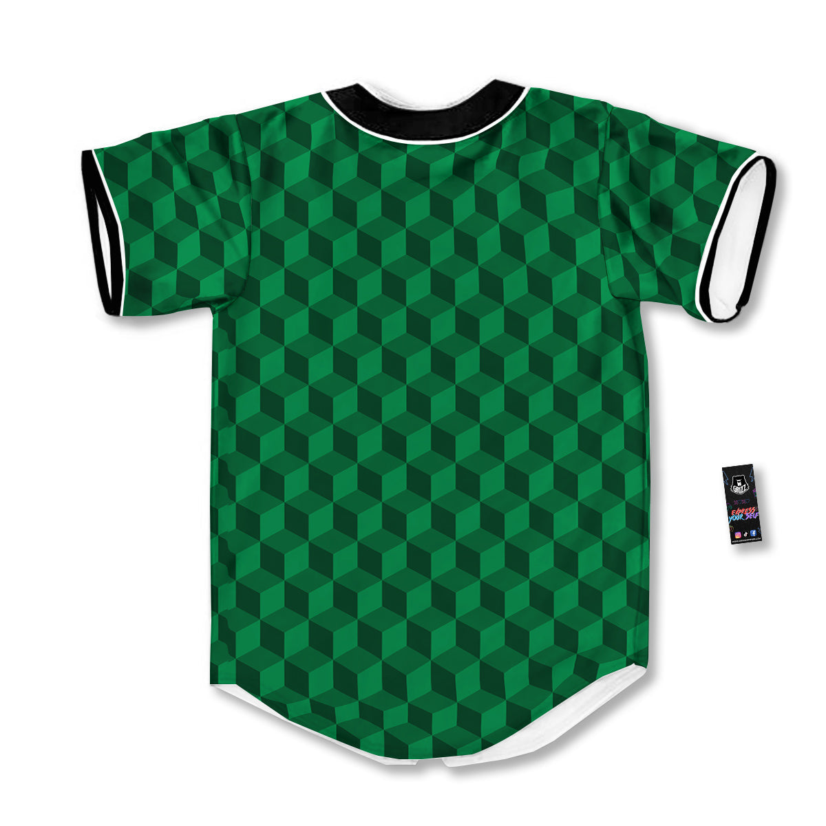 Geometric Cube Dark Green Print Pattern Baseball Jersey-grizzshop