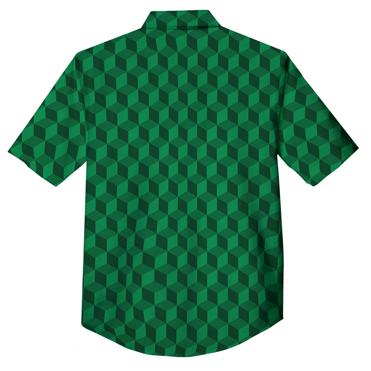 Geometric Cube Dark Green Print Pattern Button Up Shirt-grizzshop