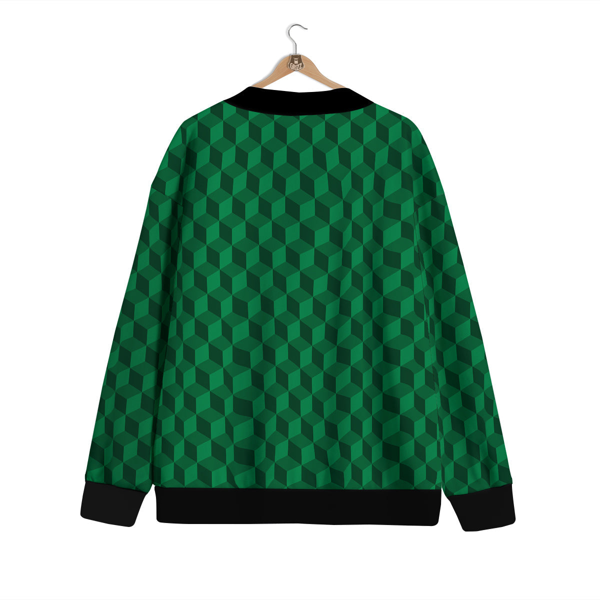 Geometric Cube Dark Green Print Pattern Cardigan-grizzshop