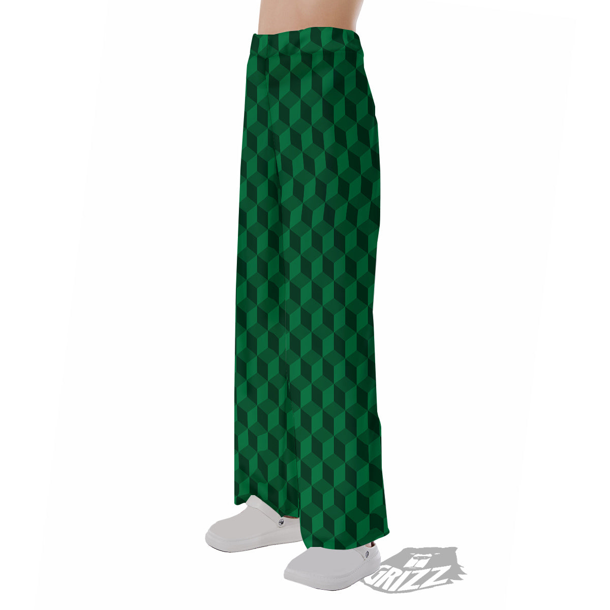 Geometric Cube Dark Green Print Pattern Pajama Pants-grizzshop