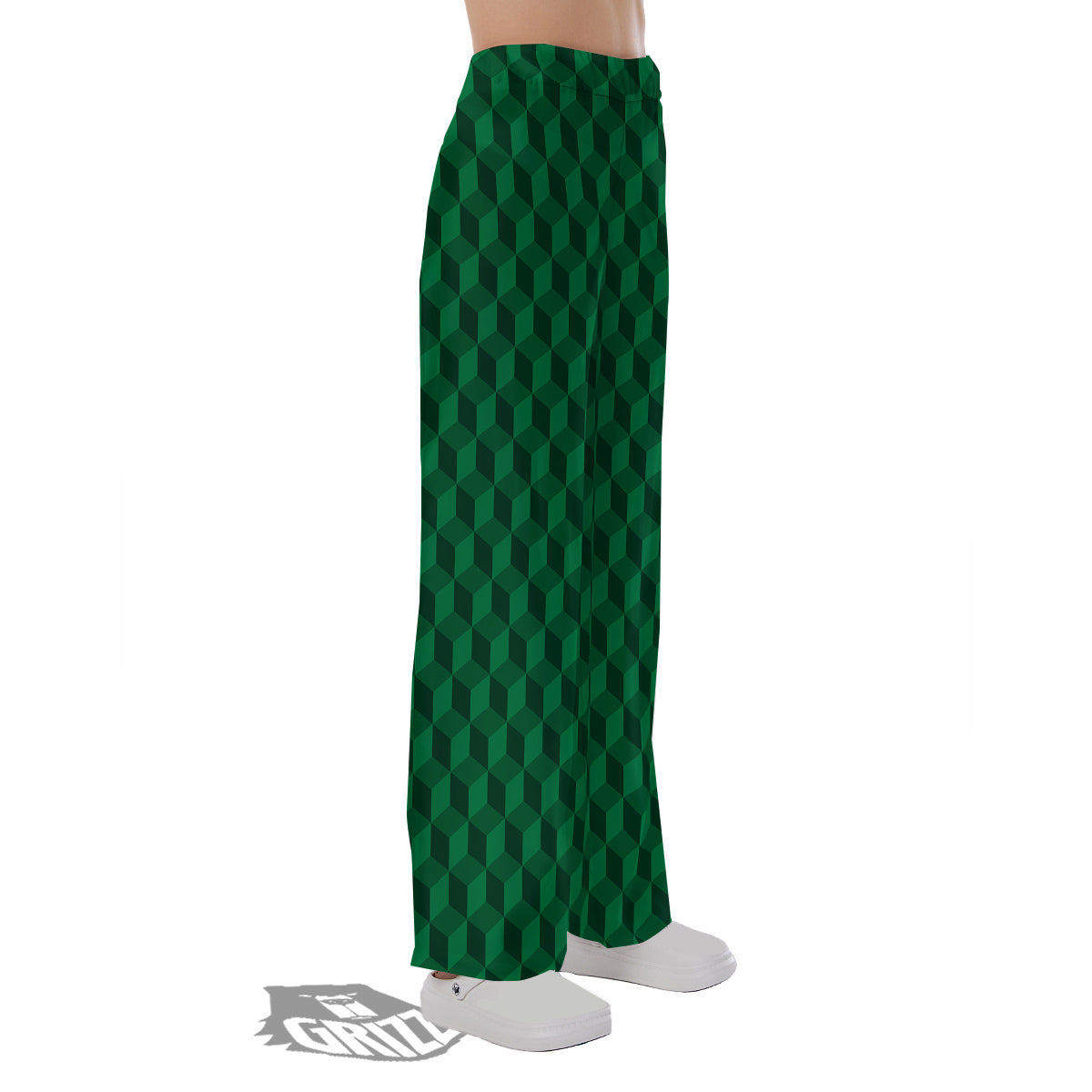 Geometric Cube Dark Green Print Pattern Pajama Pants-grizzshop