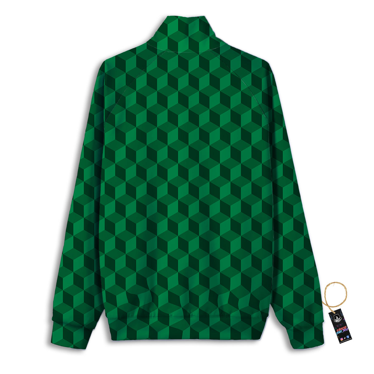 Geometric Cube Dark Green Print Pattern Track Jacket-grizzshop