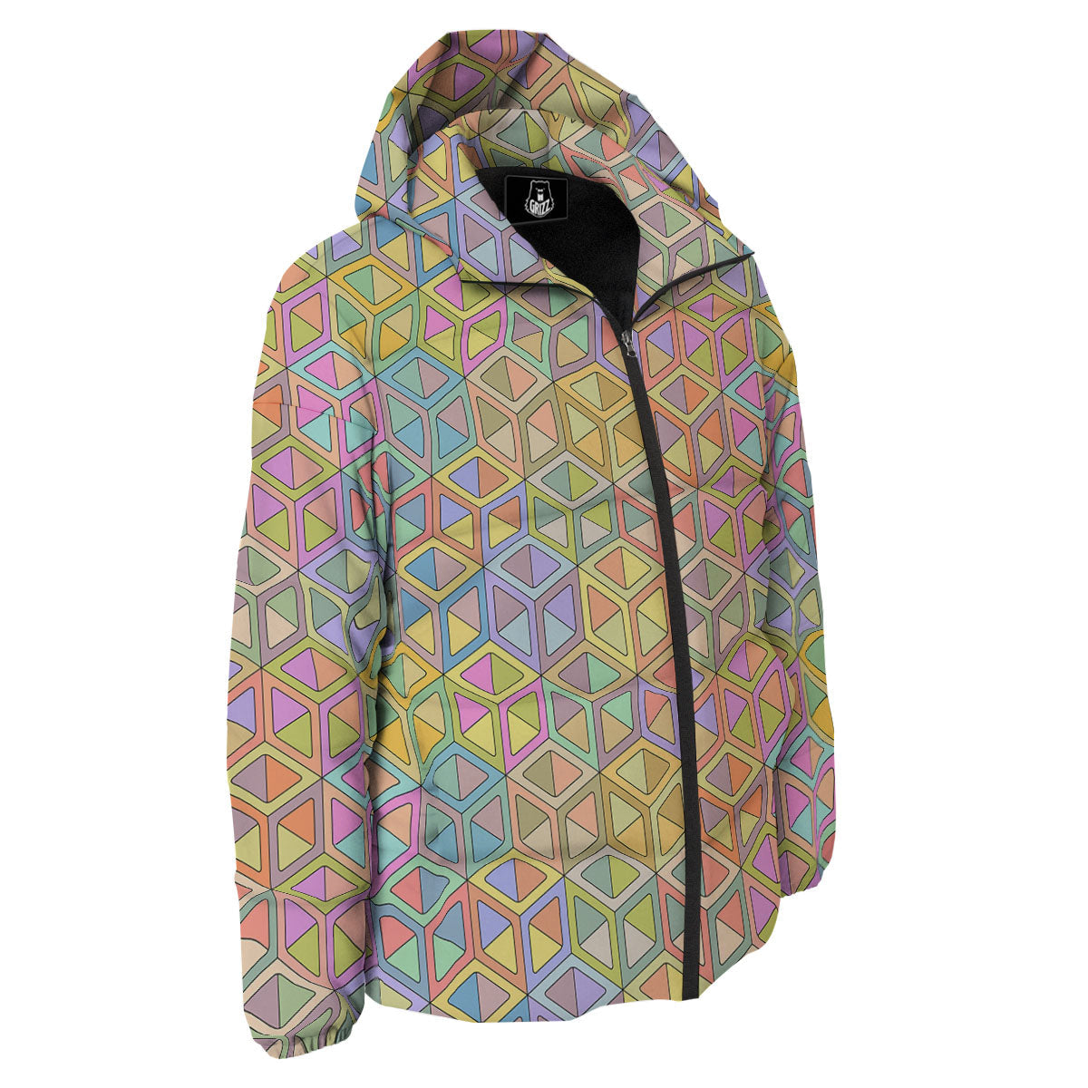 Geometric Cubic Pastel Print Down Jacket-grizzshop