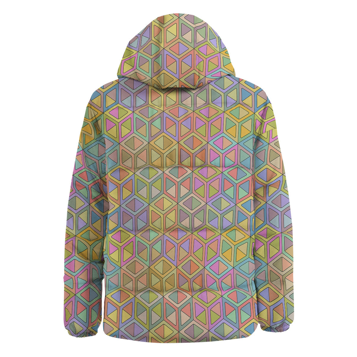 Geometric Cubic Pastel Print Down Jacket-grizzshop