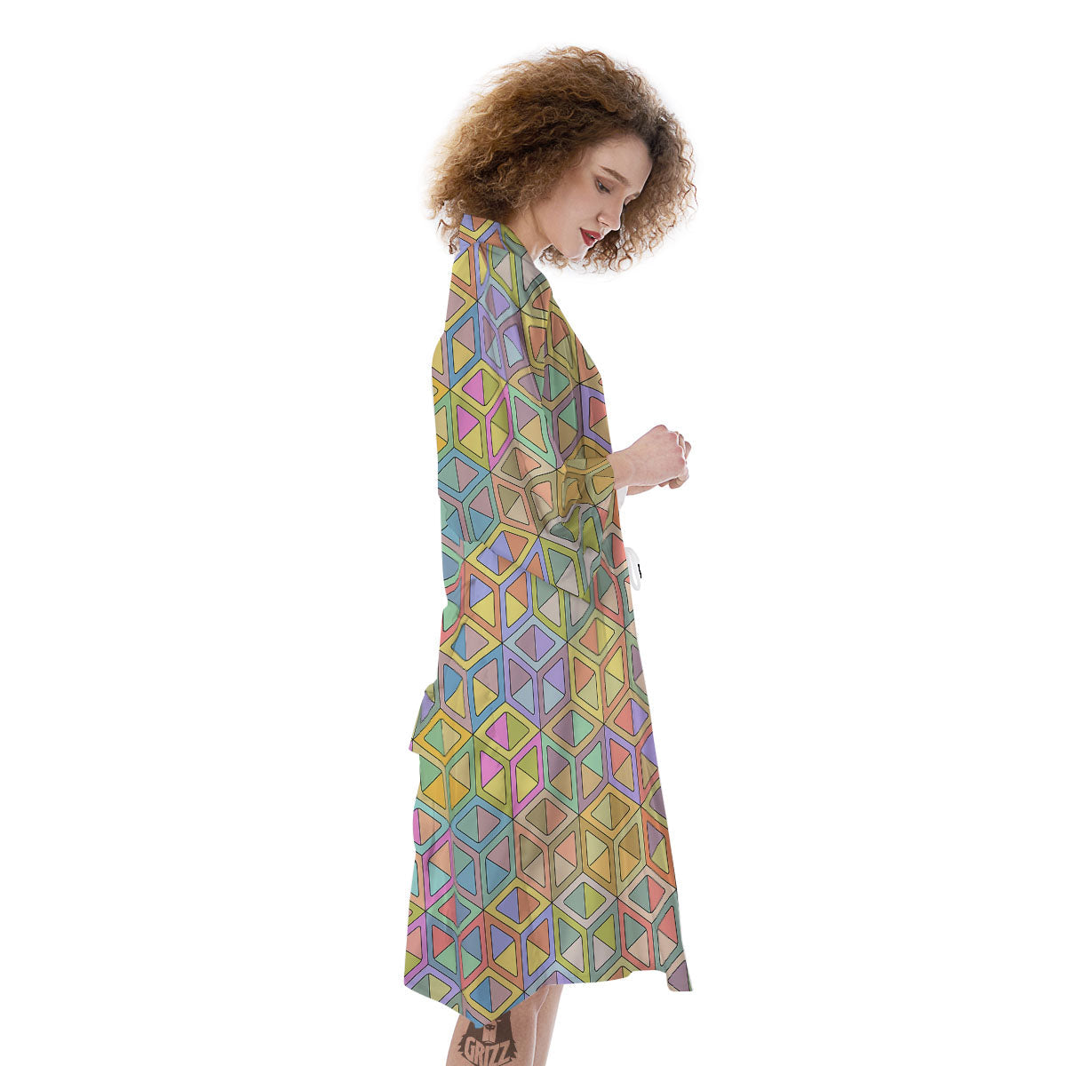 Geometric Cubic Pastel Print Kimono-grizzshop