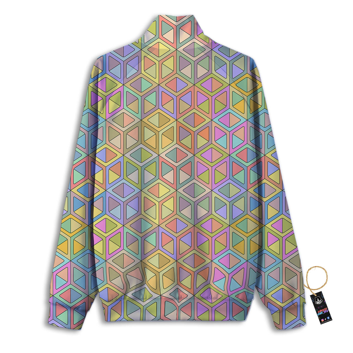 Geometric Cubic Pastel Print Track Jacket-grizzshop