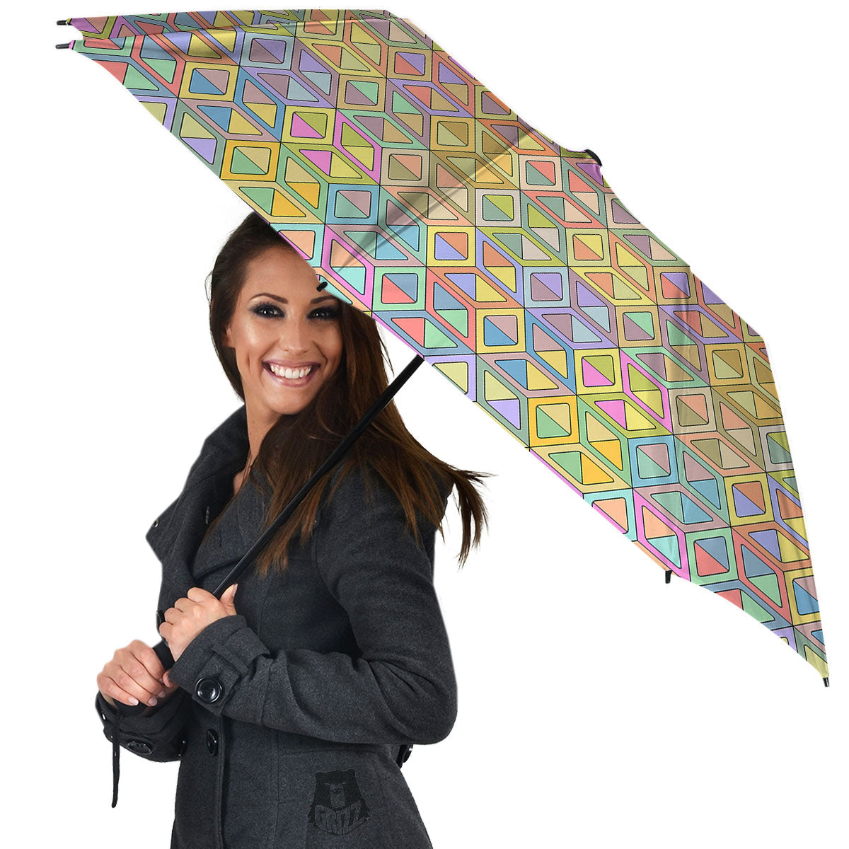 Geometric Cubic Pastel Print Umbrella-grizzshop