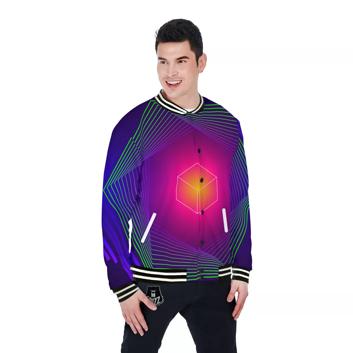 Geometric EDM Colorful Print Baseball Jacket-grizzshop