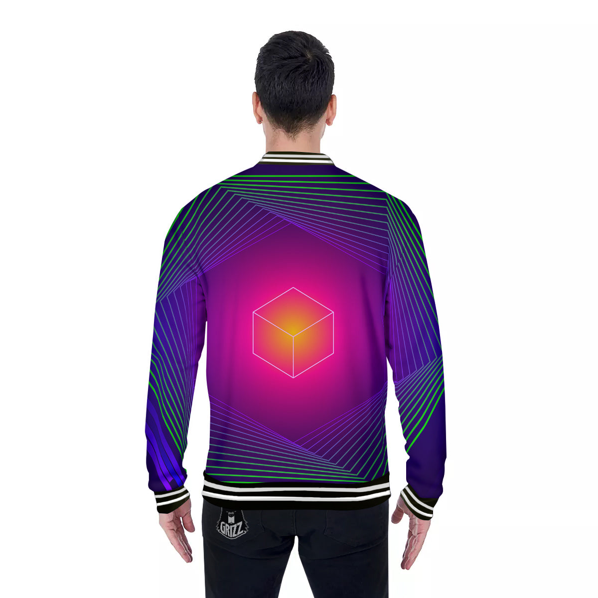 Geometric EDM Colorful Print Baseball Jacket-grizzshop