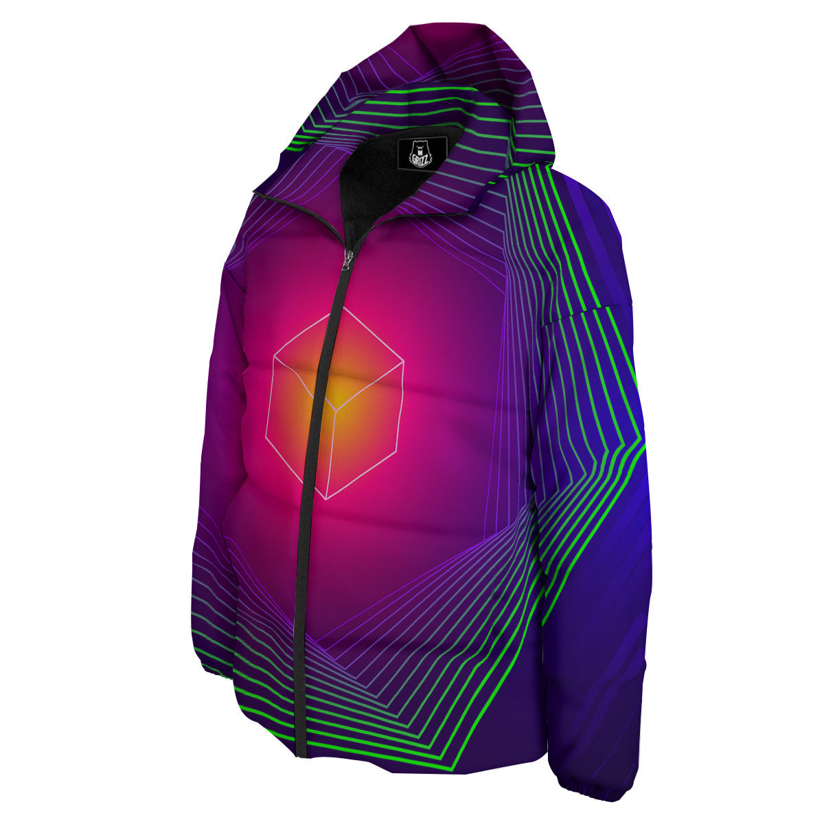 Geometric EDM Colorful Print Down Jacket-grizzshop