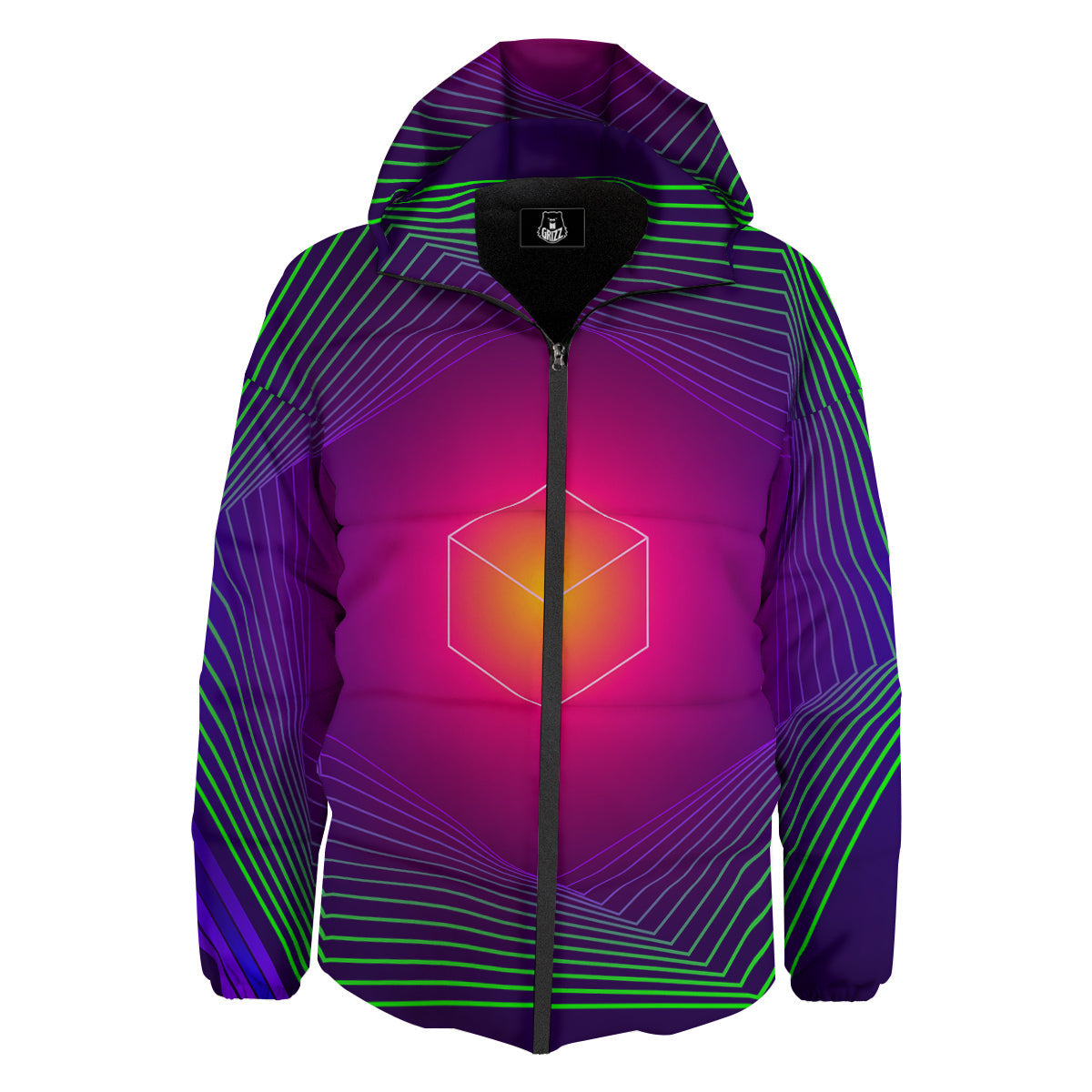 Geometric EDM Colorful Print Down Jacket-grizzshop