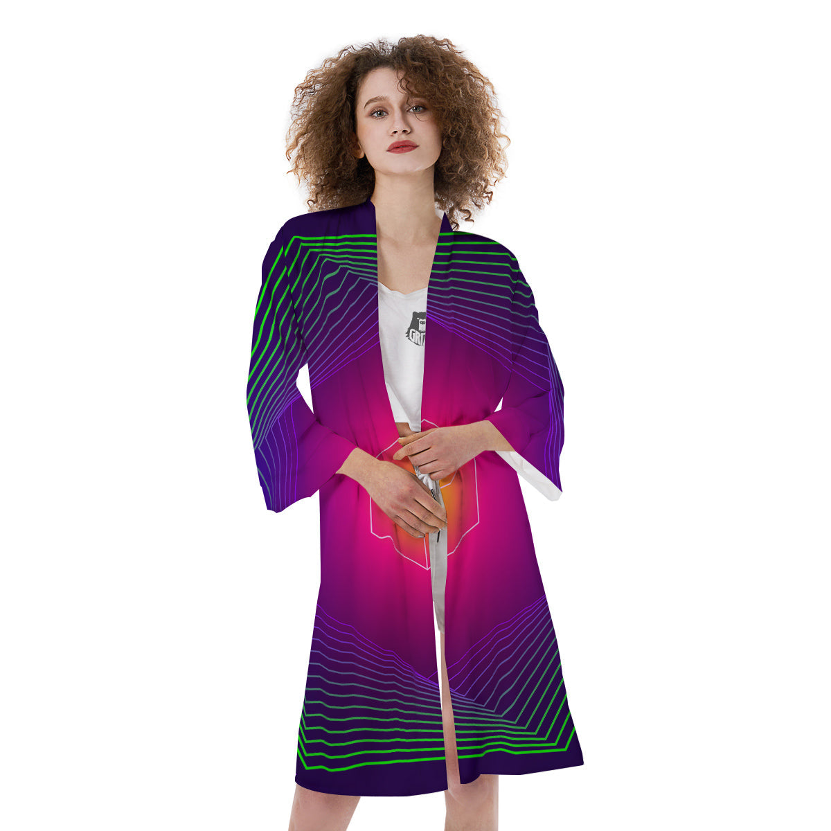 Geometric EDM Colorful Print Kimono-grizzshop